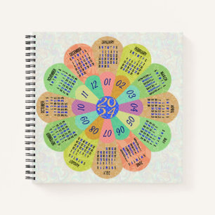 2024 Kalender Einzigartige Round Boho Retro-Blume Notizbuch