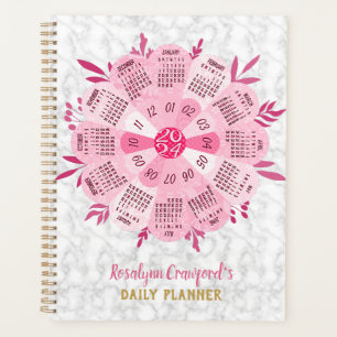 2024 Kalender Einzigartiger Boho Pink Blume Indivi Planer