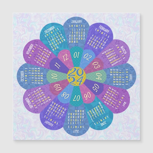 2024 Kalender Einzigartiges Buch Lila Blume Magnet (Vorderseite)