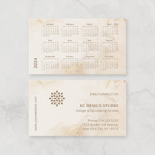 2024 Kalender Elegant Modernes Beige Golden Ink Visitenkarte