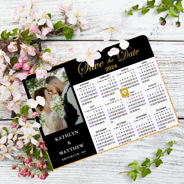 2024 Kalender: Elegantes Script-Foto Save the Date Magneteinladung (Von Creator hochgeladen)