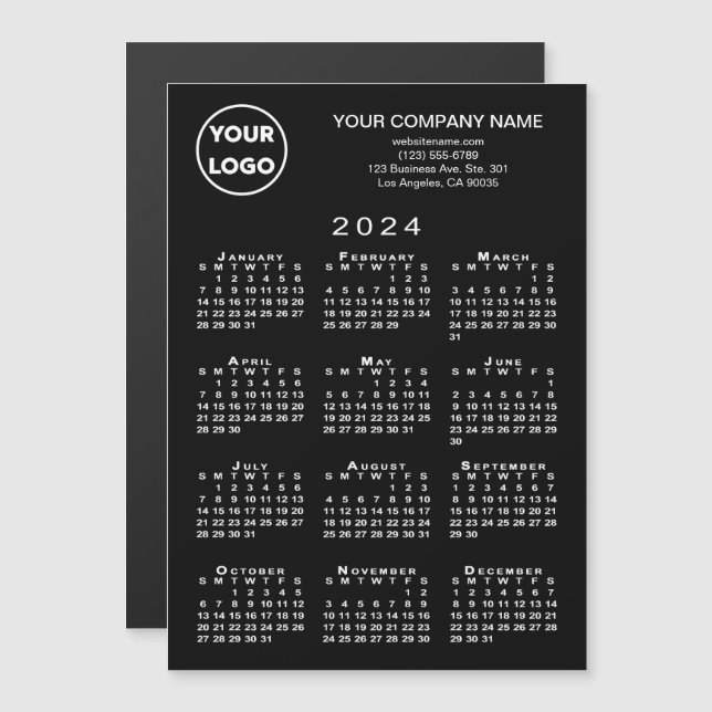 2024 Kalender Firmenlogo Schwarze Magnet-Karte Magnetkarte (Vorne/Hinten)