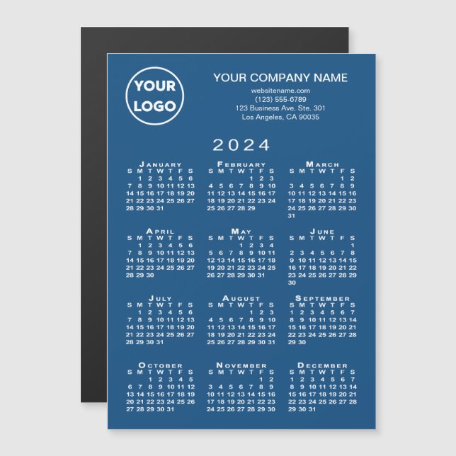 2024 Kalender Firmenlogo Text Blue Magnet Card (Vorne/Hinten)
