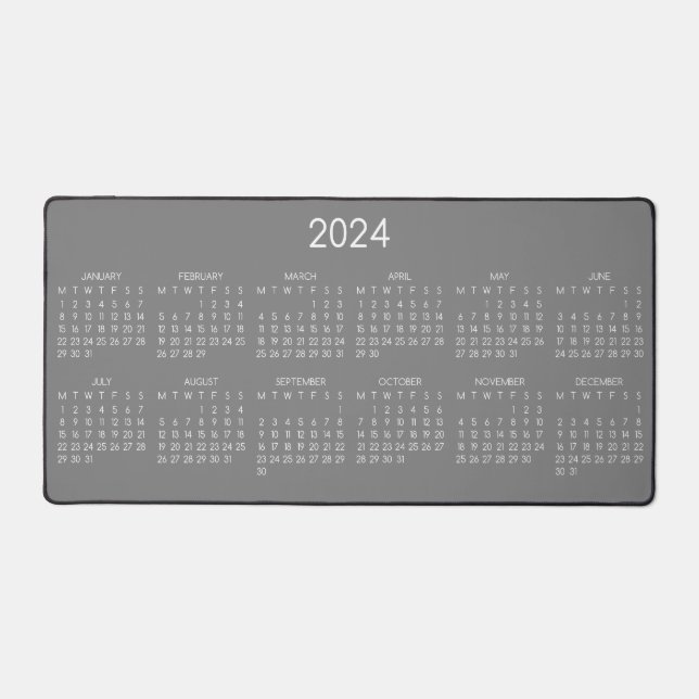 2024 Kalender Grauer Hintergrund Schreibtischunterlage (Vorderseite)