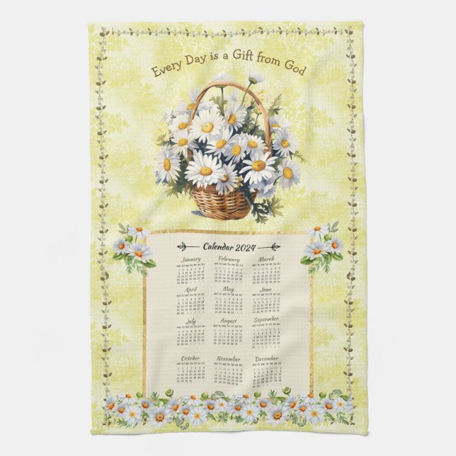 2024 Kalender Handtuch Gelbe Daisy Geschenk Gottes (Vertikal)