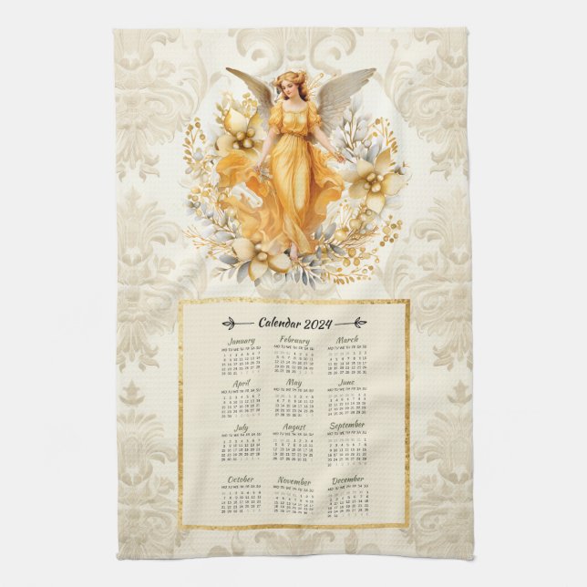 2024 Kalender Handtuch Hübscher Wächter Angel (Vertikal)