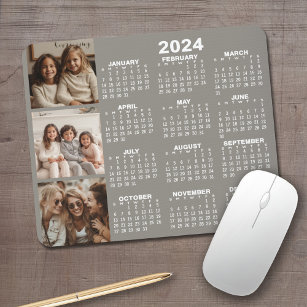 2024 Kalender mit 3 Fotocollage - taupe Mousepad
