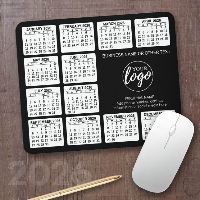 2024 Kalender mit Logo, Kontaktinformationen Schwa Mousepad (2026 Calendar with your logo - Great Business Gift or Home Office Decor)