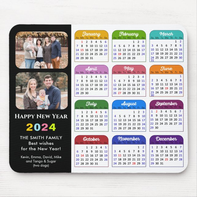 2024 Kalender Moderne Schwarze Familie 2 Foto farb Mousepad (Vorne)