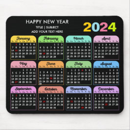2024 Kalender Moderner Schwarzer, benutzerdefinier Mousepad