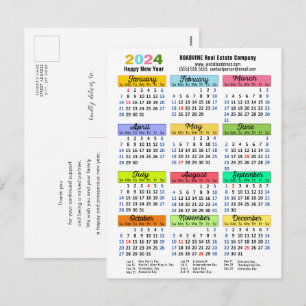 2024 Kalender Modernes Business Neujahr farbenfroh Feiertagspostkarte