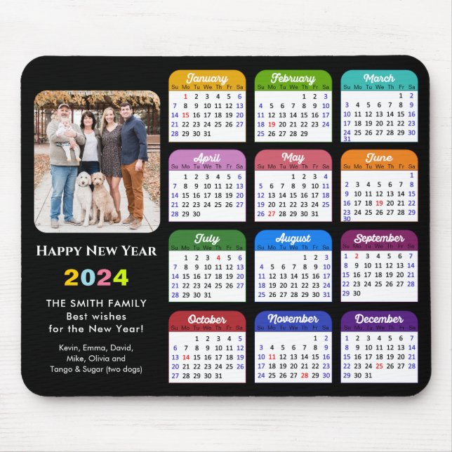 2024 Kalender Modernes Foto Schwarzer Familie farb Mousepad (Vorne)