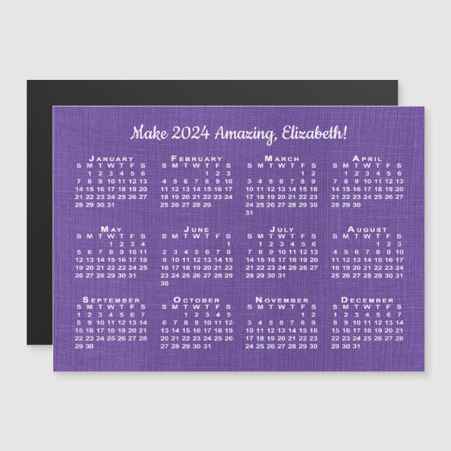 2024 Kalender Motivation Individuelle Name Lila Ma Magnetkarte (Vorne/Hinten)