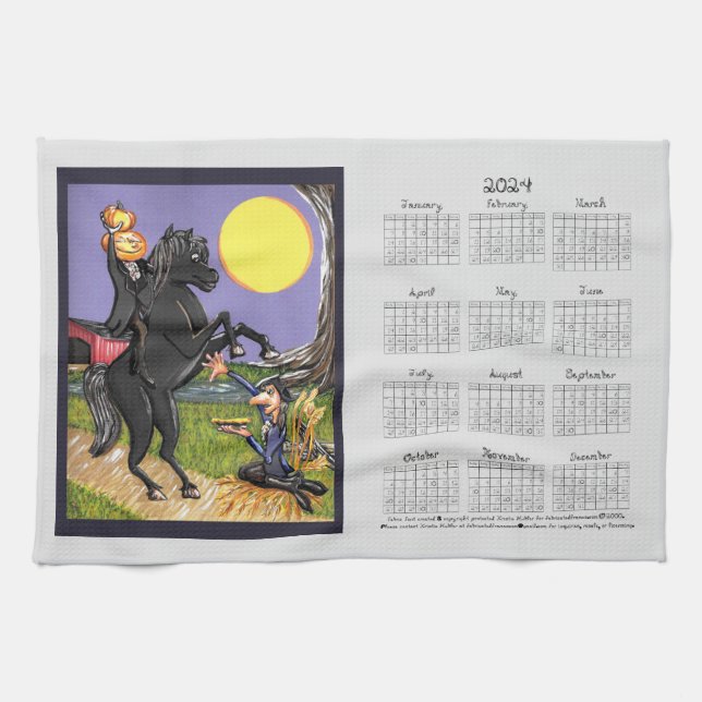 2024 Kalender Schlaflosigkeit Heiliges Horseman Ic Geschirrtuch (Horizontal)