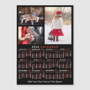 2024 Kalender Schwarz Personalisiertes Foto Magnet