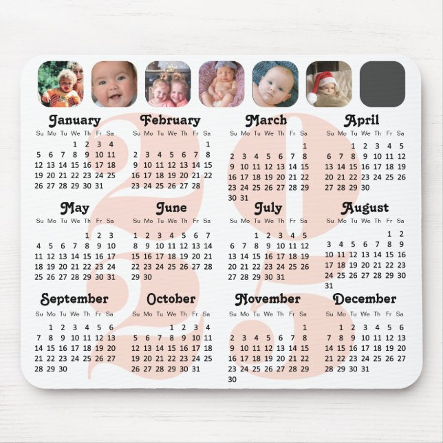 2024 Kalenderfamilie 7 Foto Collage Pink Einfach Mousepad (Vorne)