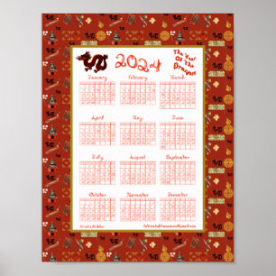 2024 Kalenderjahr des Drachen chinesischen Favorit Poster