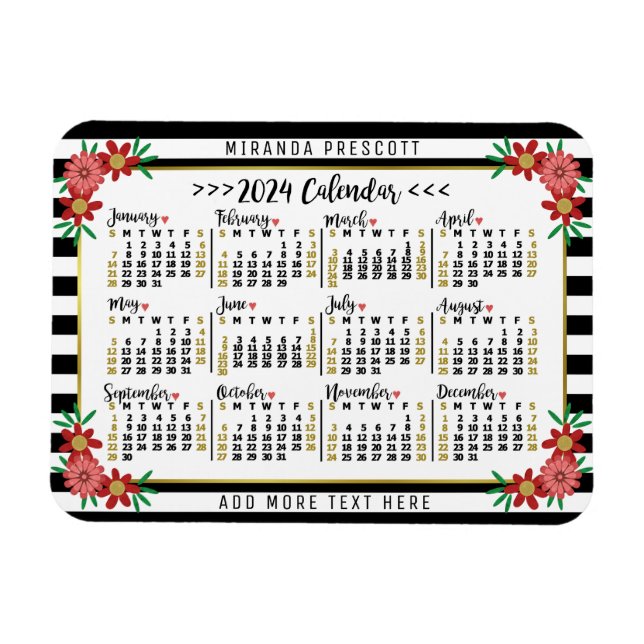 2024 Kalenderjahr Monatliche Blumenstreifen | Benu Magnet (Horizontal)