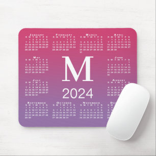 2024 Kalendermonogramm auf rosa bis Lila Breite Mousepad