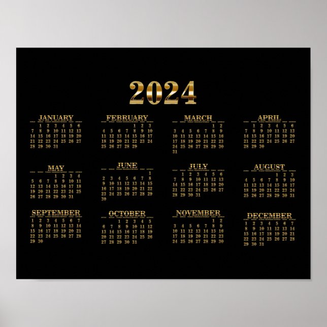 2024 Mauerkalender Schwarz/Gold Poster (Vorne)