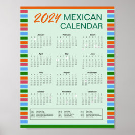 2024 Mexican Calendar with Holidays | PDF herunter Poster