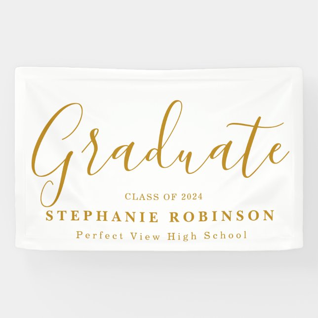 2024 Moderne Gold Script Graduation Party Banner (Horizontal)