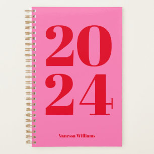 2024 Modernes, fett rotes - rosa Typografie-Planer Planer