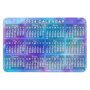 2024 Monatlicher Kalender Blaue Aquarellsterne Magnet