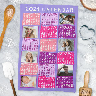 2024 Monatlicher Kalender Niedliche Mod FotoCollag Geschirrtuch