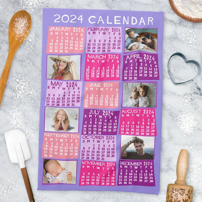 2024 Monatlicher Kalender Niedliche Mod FotoCollag Geschirrtuch (Von Creator hochgeladen)