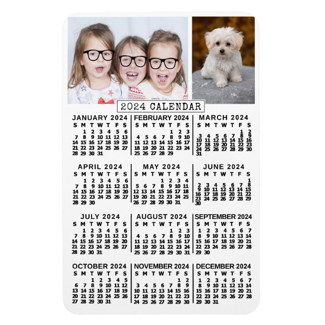 2024 Monatlicher Kalender weiß | Fotovorlage Magnet (Vertikal)