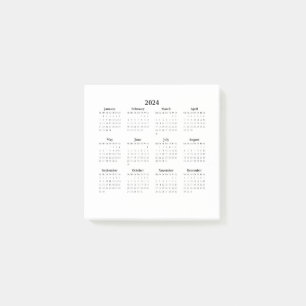 2024 Monatskalender auf Weiß Post-it Klebezettel