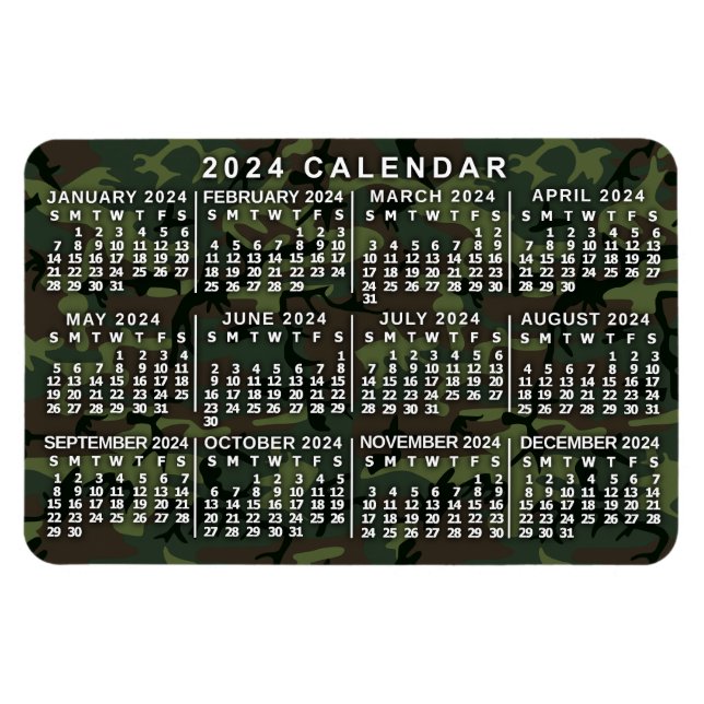 2024 Monatskalender Camouflage Camouflage Grün Magnet (Horizontal)