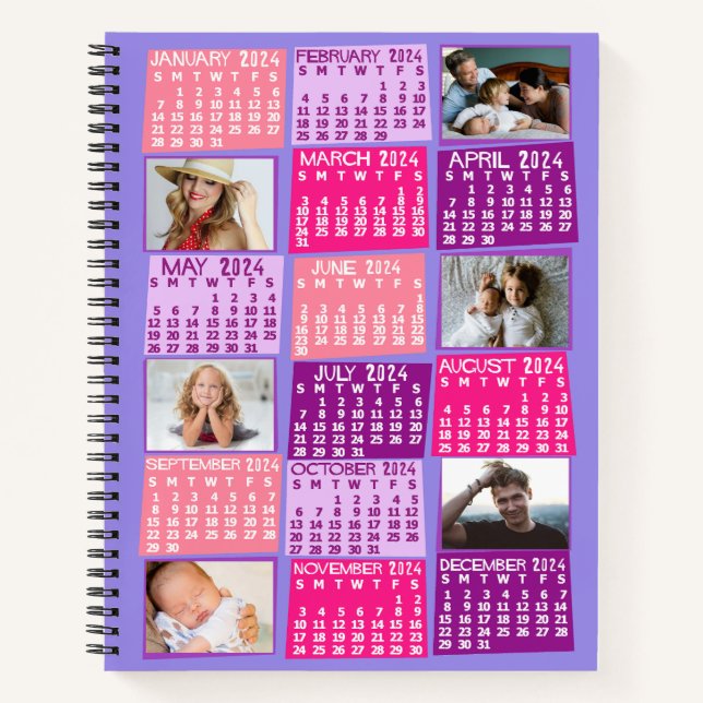 2024 Monatskalender Niedliche Mod 12 FotoCollage Notizbuch (Vorderseite)