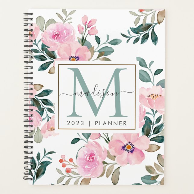 2024 Monogramm Aquarellfarben wöchentlich Planer (Vorderseite)