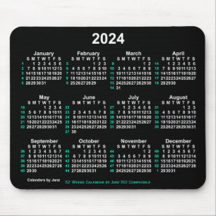 2024 Neon White 52 Weeks ISO Calendar by Janz Mousepad