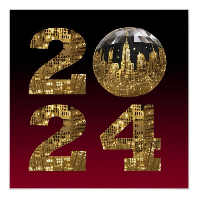 2024 New Year-Ball-NYC Gold & Red- Poster (Vorderseite)