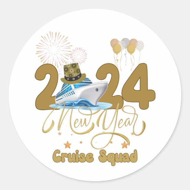 2024 New Year Cruise Squad NYE Party Travel Group Runder Aufkleber (Vorderseite)
