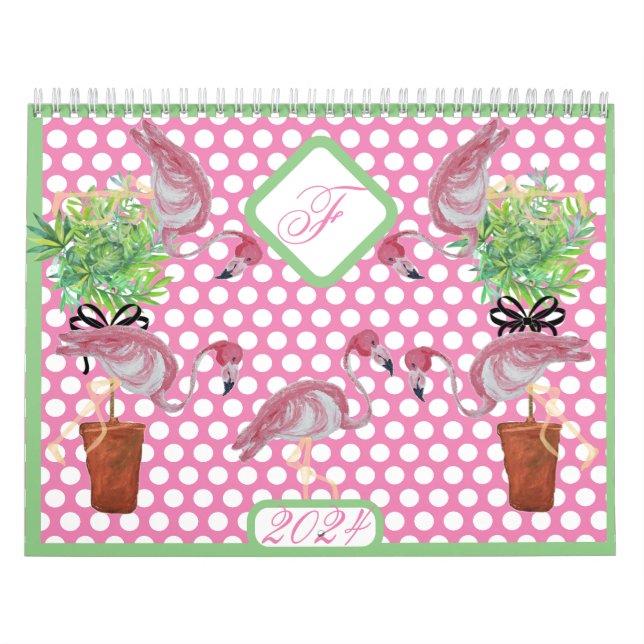 2024 Palm Pink Flamingo Flamingos Terra Cotta Kalender (Titelbild)
