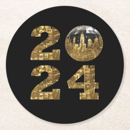 2024 Party-Ball-NYC Gold- Runder Pappuntersetzer