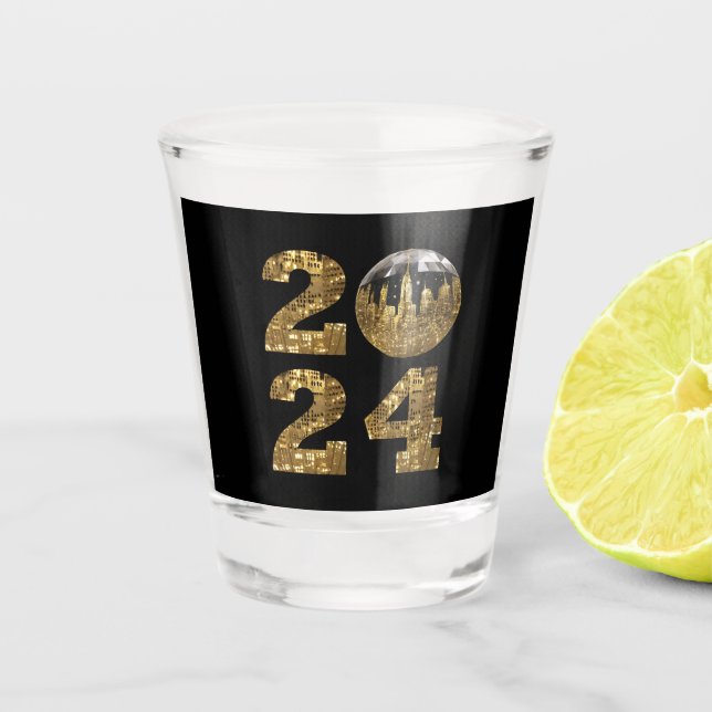 2024 Party-Ball-NYC Gold- Schnapsglas (Vorderseite)
