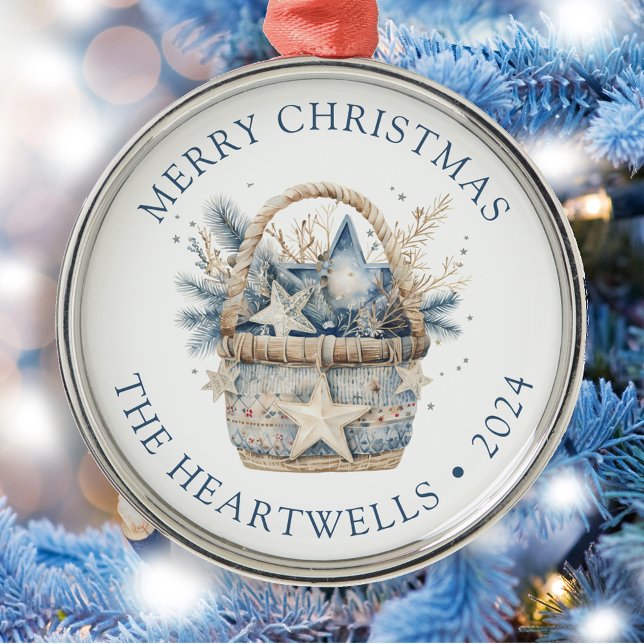 2024 Personalisiert Blue Basket Frohe Weihnachten Ornament Aus Metall (Von Creator hochgeladen)