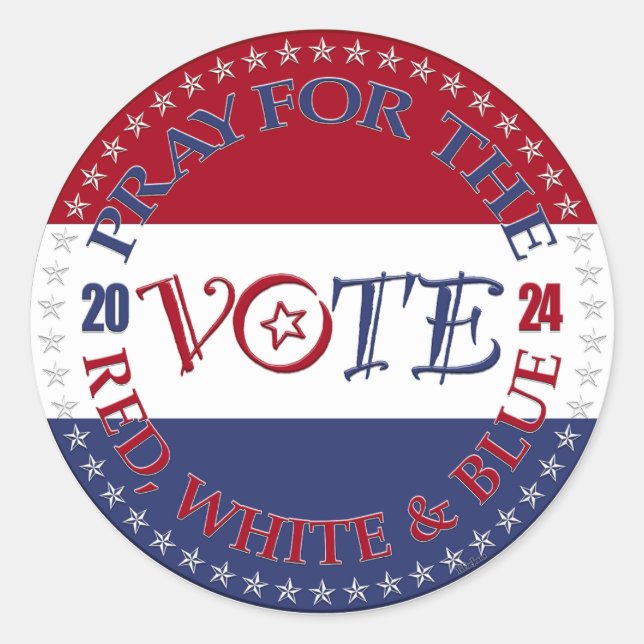2024 Pray For The Red, White and Blue VOTE Script Runder Aufkleber (Vorderseite)
