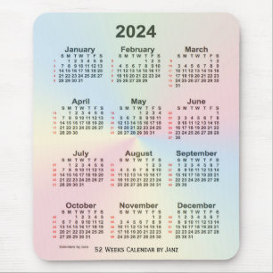 2024 Rainbow Cloud 52 Week Calendar by Janz Mousepad