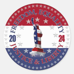 2024 Red Blue Freedom, Equality, Justice Liberty S Runder Aufkleber
