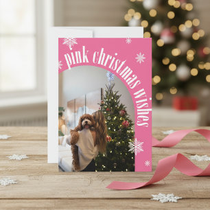 2024 Rosa Weihnachtswunsch Retro Glitzer Fotokarte Feiertagskarte