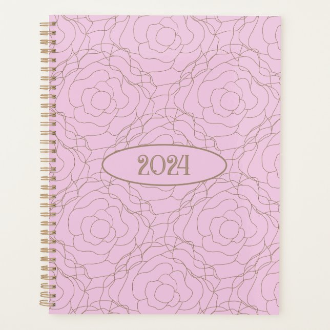 2024 Rose aus festem Glas: Goldene Rose auf Rosa Planer (Vorderseite)