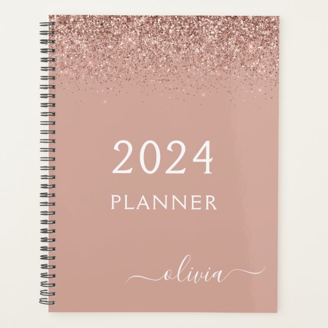 2024 Rose Gold Blush Pink Glitter Monogramme (Devant)