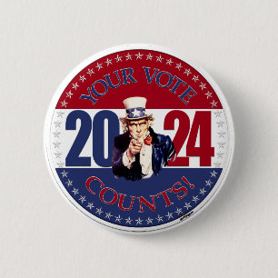 2024 Rot und Blau Ihre Stimme zählt Onkel Sam Button