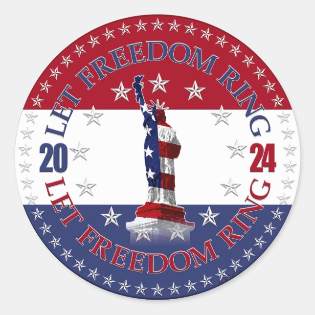 2024 Rot und Blau Lass Freedom Ring Statue Liberty Runder Aufkleber (Vorderseite)